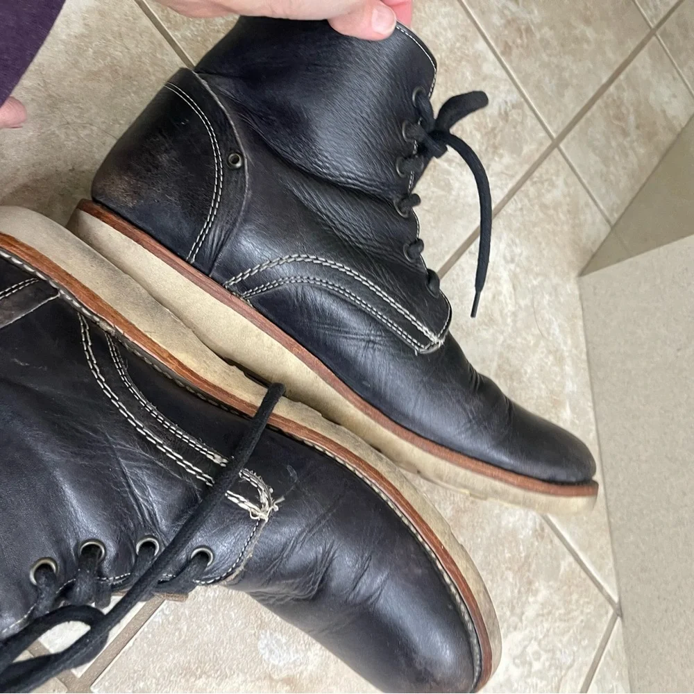BEDSTU Mens Boots Sz 13 BLACK Distress‎ Leather  VIBRAM Hand Made  Mexico